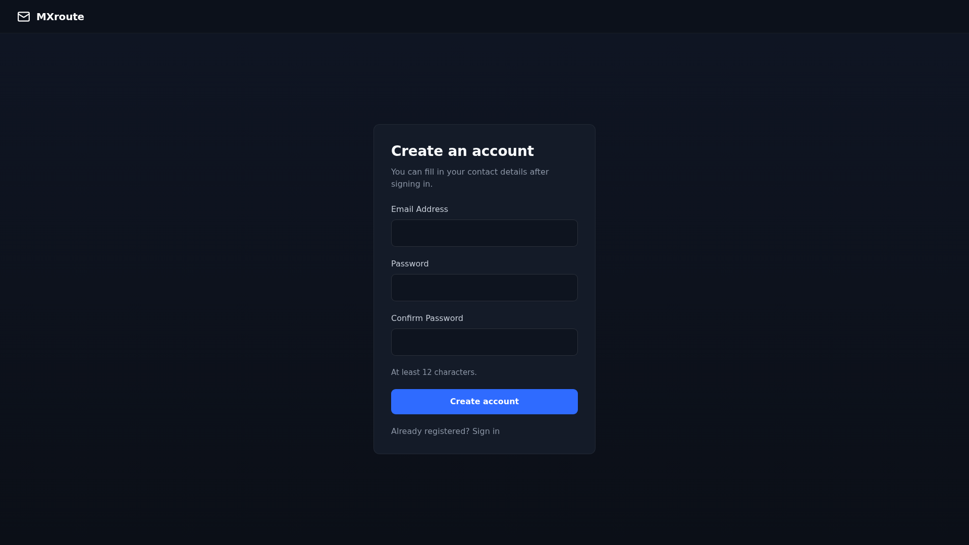 The dashboard signup form
